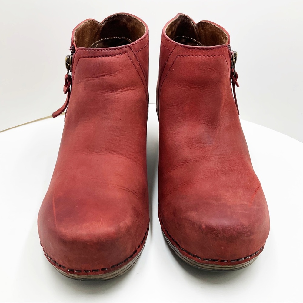 {Dansko} Max Red Leather Ankle Clog Booties - Picture 2 of 16